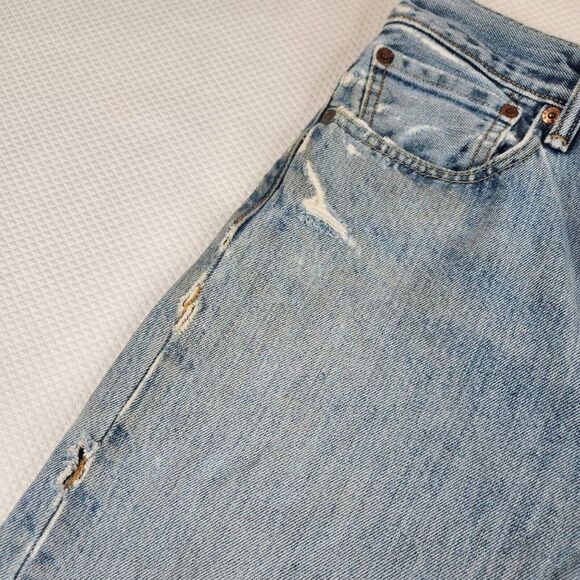 Levi's 501 Button Fly Cut Off Jean Shorts Mens 31 Blue Denim Upcycled Destroyed - Picture 3 of 11